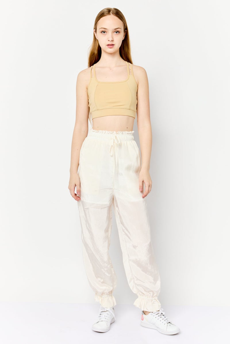 GHOSPELL Women Regular Fit Plain Drawstring Pants, Ivory - Image 2